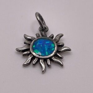 925 Sterling Silver Blue Opal Sun Pendant Celestial Boho Charm